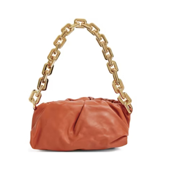 Bottega Veneta Leather Chunky Chain Pouch Shoulder Bag Cognac Brown/Gold - Picture 2 of 13